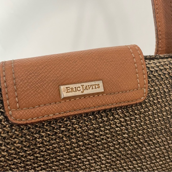 Eric Javits York Squishee Woven Brown Shoulder Tote Bag 2 Straps Zip Closure - Picture 4 of 13